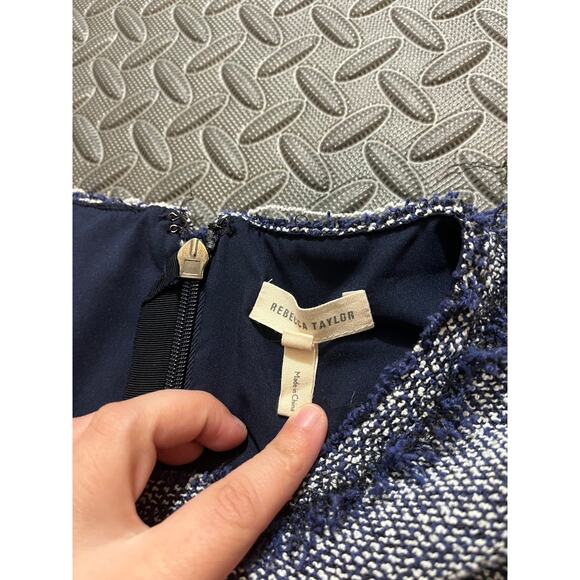 Rebecca Taylor Navy Blue and White Tweed Dress with Frayed Details Size 4‎ - Picture 4 of 9